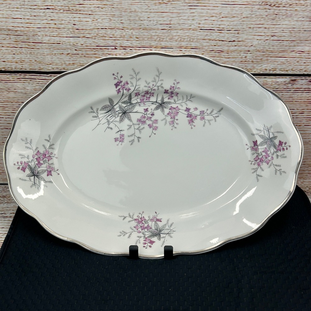 Karolina‎ Poland Fine China Oval 15" Serving Platter Floral Scalloped Rim 3879